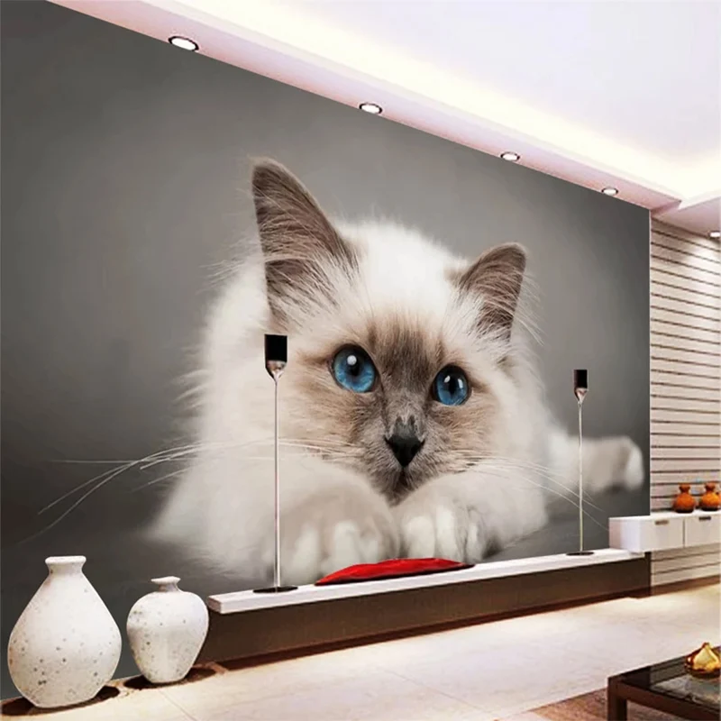Современные реалистичные 3D-обои с изображением милого кота Мультяшные Настенные