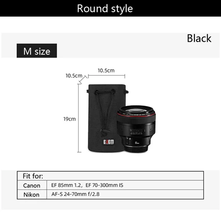 Round-M size-black Сумка BUBM для объектива камеры - Цвет: Round-M size-black