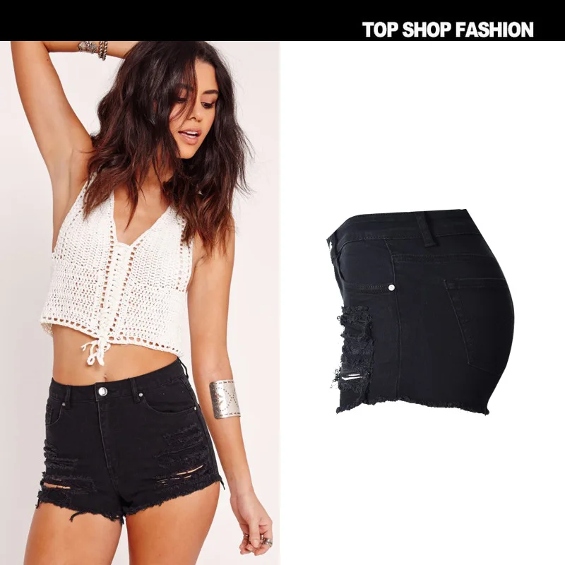Черные 2018 женские популярные крутые большие размеры джинсы летние шорты для