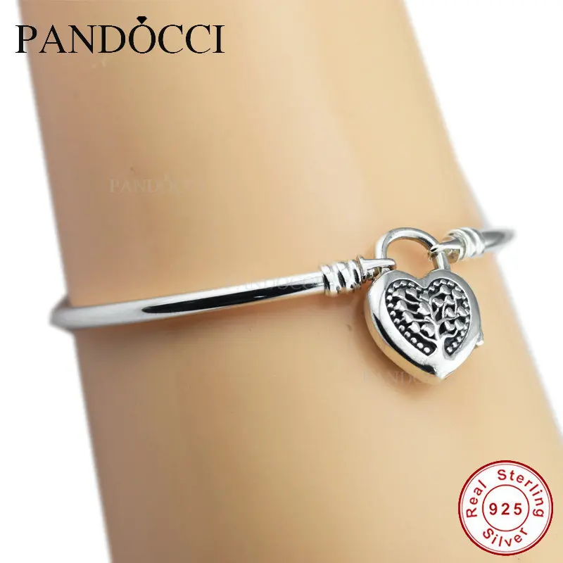 Bracelets &amp Bangles Real 925 Sterling Silver Jewelry Flourishing Heart Padlock Bangle Women DIY Fit Original Charm Beads | Украшения и