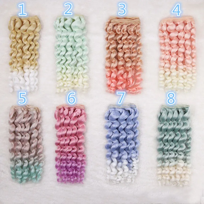 

Парики для кукол 15 см * 100 см, для шарнирных кукол 1/3 1/4 1/6 SD Blyth салонная кукла, вьющиеся волнистые волосы, градиентные цвета, Fapai парики