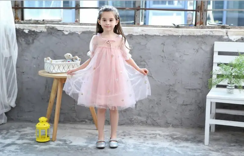 2 цвета летнее платье для девочек Детские платья принцессы с короткими рукавами и