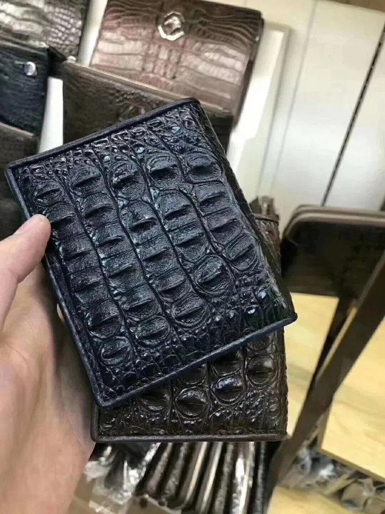 Вертикальный дизайн, натуральная кожа аллигатора, мужской короткий кошелек, экзотическая голова крокодила, кость кожи, мужской держатель для карт, маленький двойной кошелек