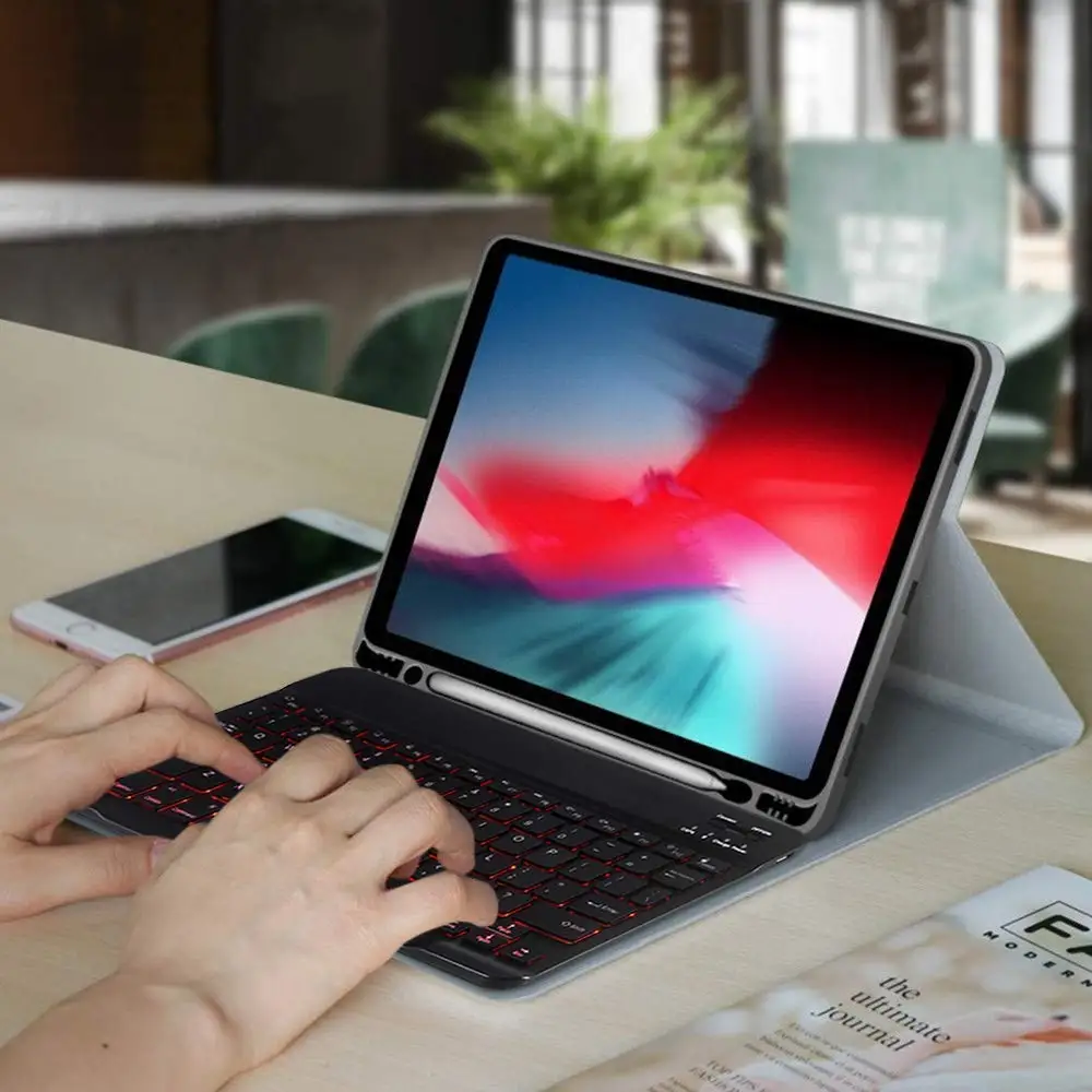 Чехол Kemile для iPad 9 7 2018 с подсветкой клавиатуры держателем карандаша подставкой