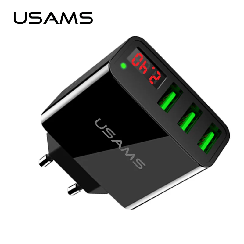USAMS 1USB 2USB 3USB EU зарядное устройство для телефона светодиодный дисплей 3.4A Быстрая