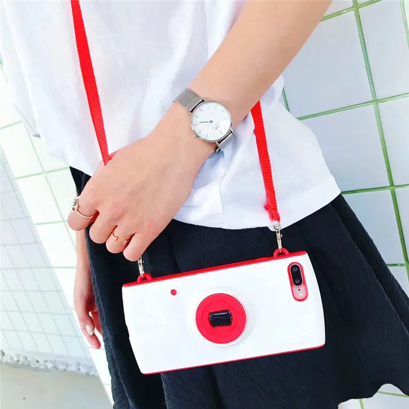 3D Korea Camera Phone Cases For iPhone XS MAM XR X 8 7 6 6s Plus Case Meitu M8 T8 V6 Silicone Soft Cover With Lanyard Strap |
