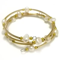 7 5 8 inches 8 9mm natural white baroque freshwater pearl women memory wire wrap bracelet