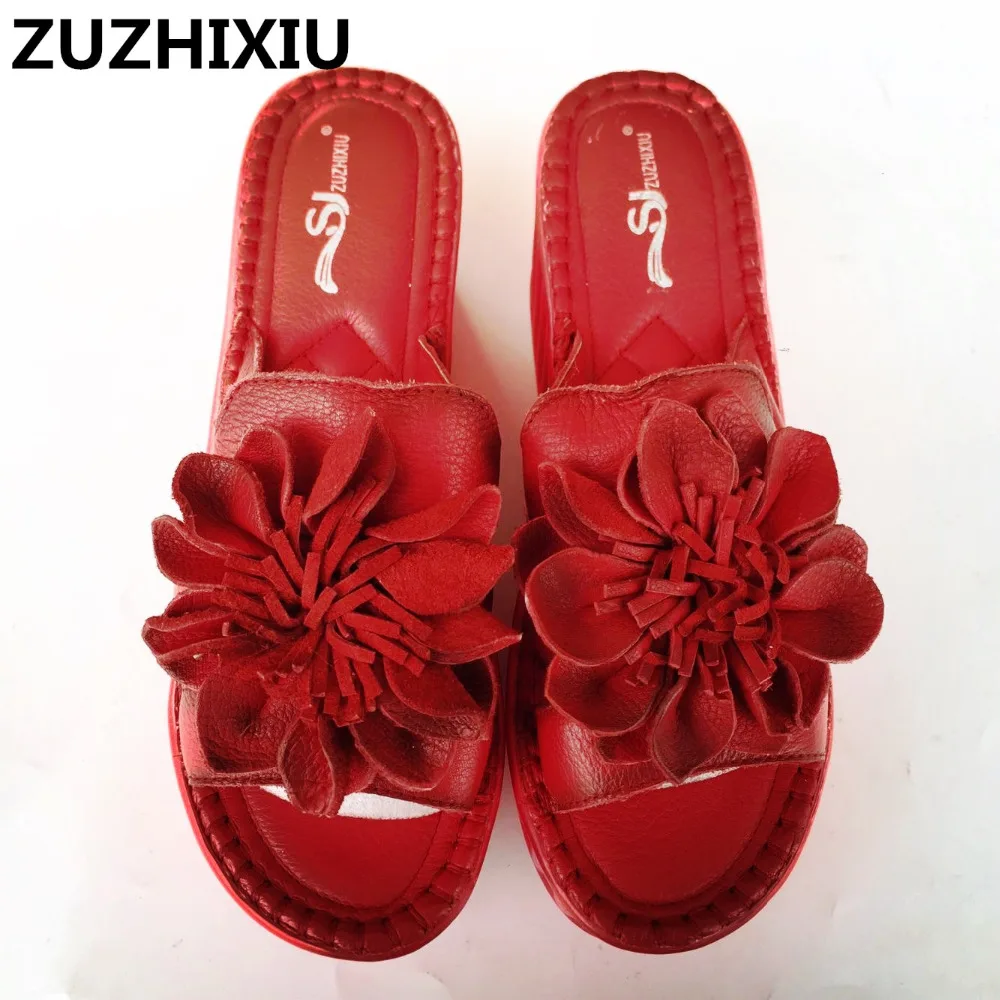 ZUZHIXIU-летнее из натуральной кожи в этническом стиле красивые женские тапочки на