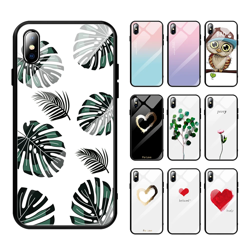 Tempered glass Soft TPU Edge Case For iPhone XS MAX XR 8 7 6 6S Plus 11 pro max Painted Layer Back Cover Love Heart Cases | Мобильные