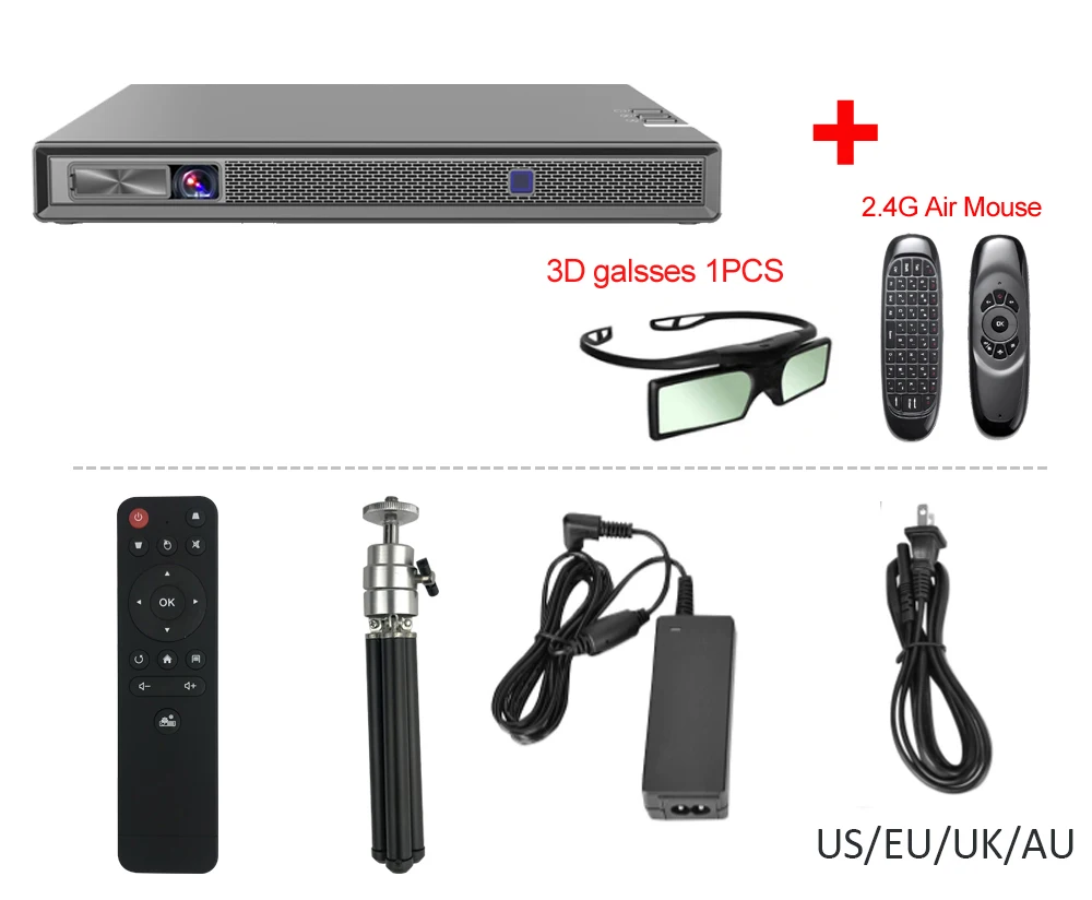 T5 air mouse glasses WZATCO T5 HD 4K реальный 3D DLP проектор батарея с зумом, авто Keystone, Android 6,0 WiFi светодиодный Smart Proyector Bluetooth Airplay - Цвет: T5 air mouse glasses