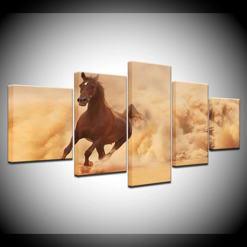 

Horse in the desert 5 Piece HD Art Canvas Print modern Poster Modular art painting for Living Room Home Decor