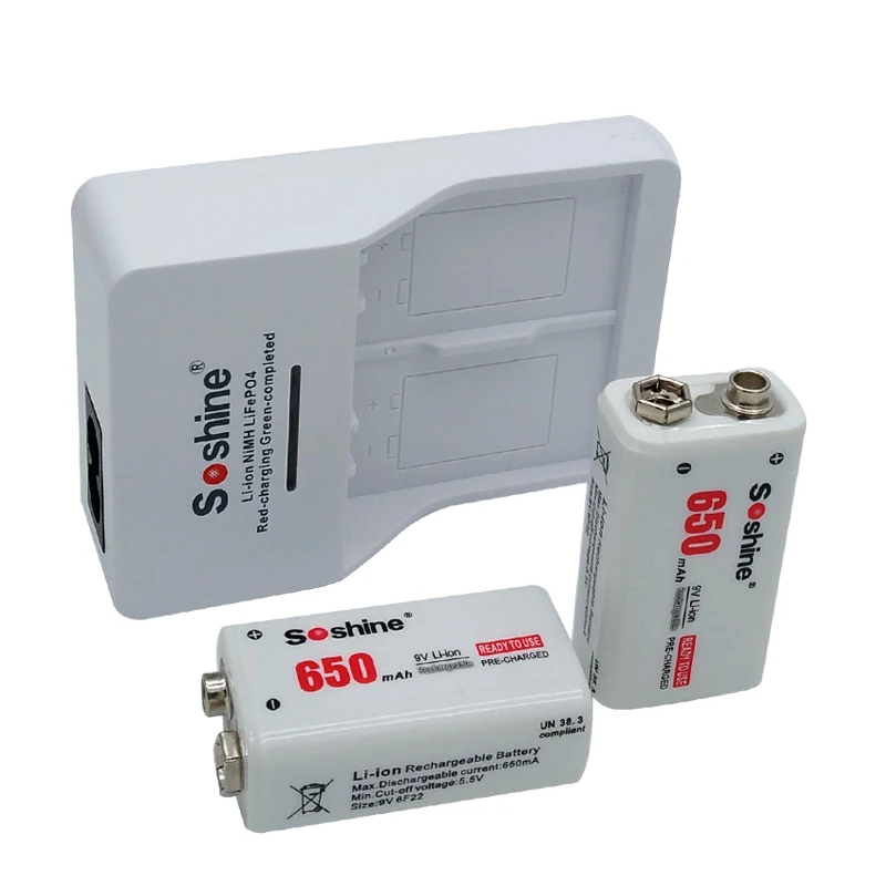 Soshine 9 в быстрое зарядное устройство + 2 шт. 650 мАч В литий ионная полимерная