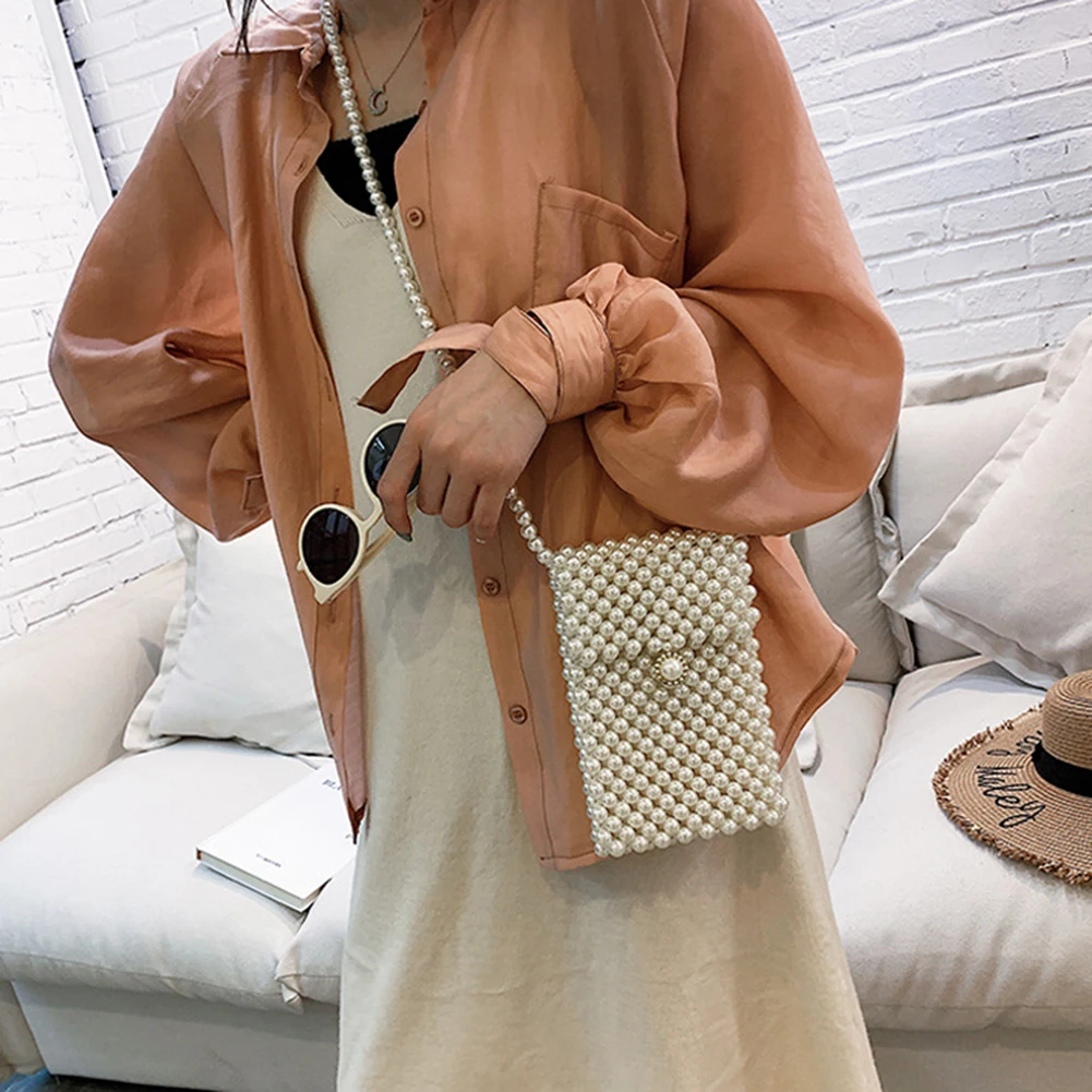 New Brand Hand-woven Pearl Bags Lady Beaded Shoulder Bag Women Party Vintage Handbag Ins Small Flap Mini Cross body 2019 | Багаж и сумки