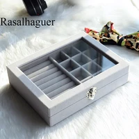 luxury gray velvet jewelry display box case for rings earrings bracelets necklaces or other ornaments storage organizer