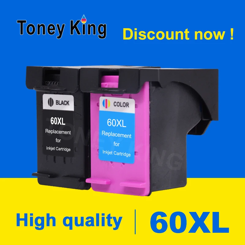 Заправленный чернильный картридж Toney King 60 XL для HP 60XL Deskjet D2530 D2545 F2430 F4224 F4480