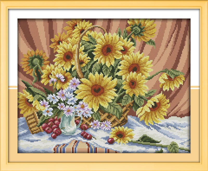 Sunflower Cross Stitch Kits 11CT Printed 14CT Set DIY Chinese Cross-stitch Counted Embroidery Needlework | Дом и сад