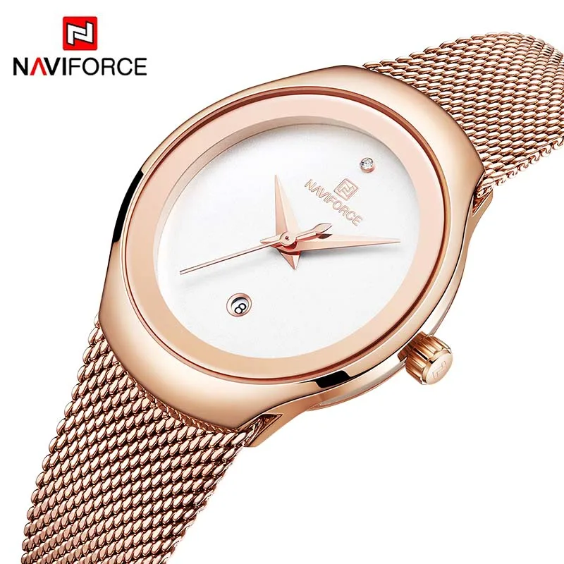 Rose Gold White NAVIFORCE женские часы Стальные модные женские часы розовое золото ультра тонкие женские часы женские часы Relogio Feminino - Цвет: Rose Gold White