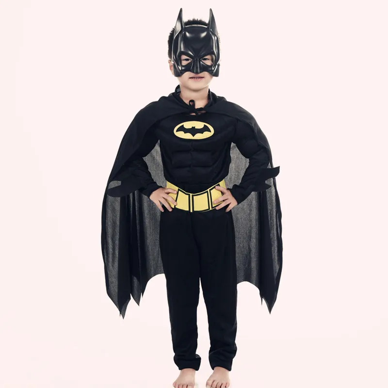 kids boys muscle bat cosplay costumes halloween muscle with mask cloak movie character family pack christmas children dress up free global shipping