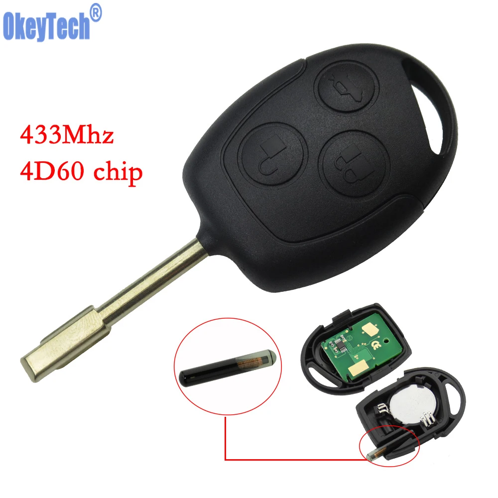 OkeyTech Новый 3 кнопочный дистанционный ключ для Ford Mondeo Focus Transit полный 433 МГц 4D60 чип