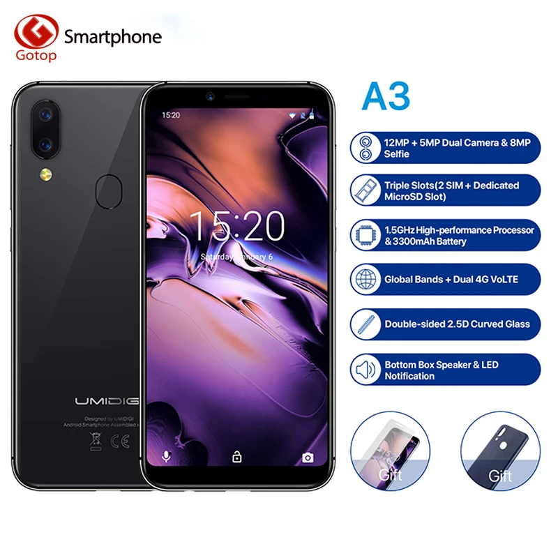 UMIDIGI A3 глобальная полоса 5 дюйма incell HD + дисплей 2 Гб 16 ГБ смартфон MT6739
