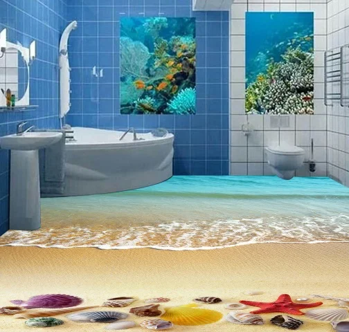 

[Self-Adhesive] 3D Color Shells Beach 4 Non-slip Waterproof Photo Self-Adhesive Floor Mural Sticker WallPaper Murals Print Decal