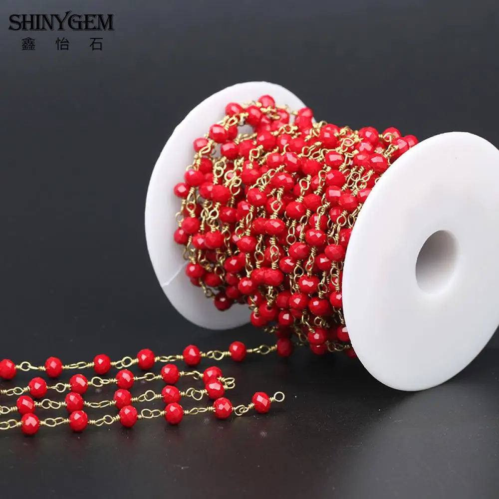 ShinyGem 6 мм граненая круглая Хрустальная Цепочка Из Бисера винтажная позолоченная