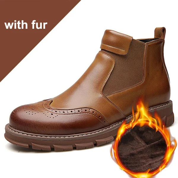 Brown with fur boots YIGER/Новые мужские ботинки зимние ботильоны «Челси» мужские ботинки-дезерты из натуральной кожи без застежки теплые мужские ботинки Мартинс из плюша и меха 0202a - Цвет: Brown with fur boots
