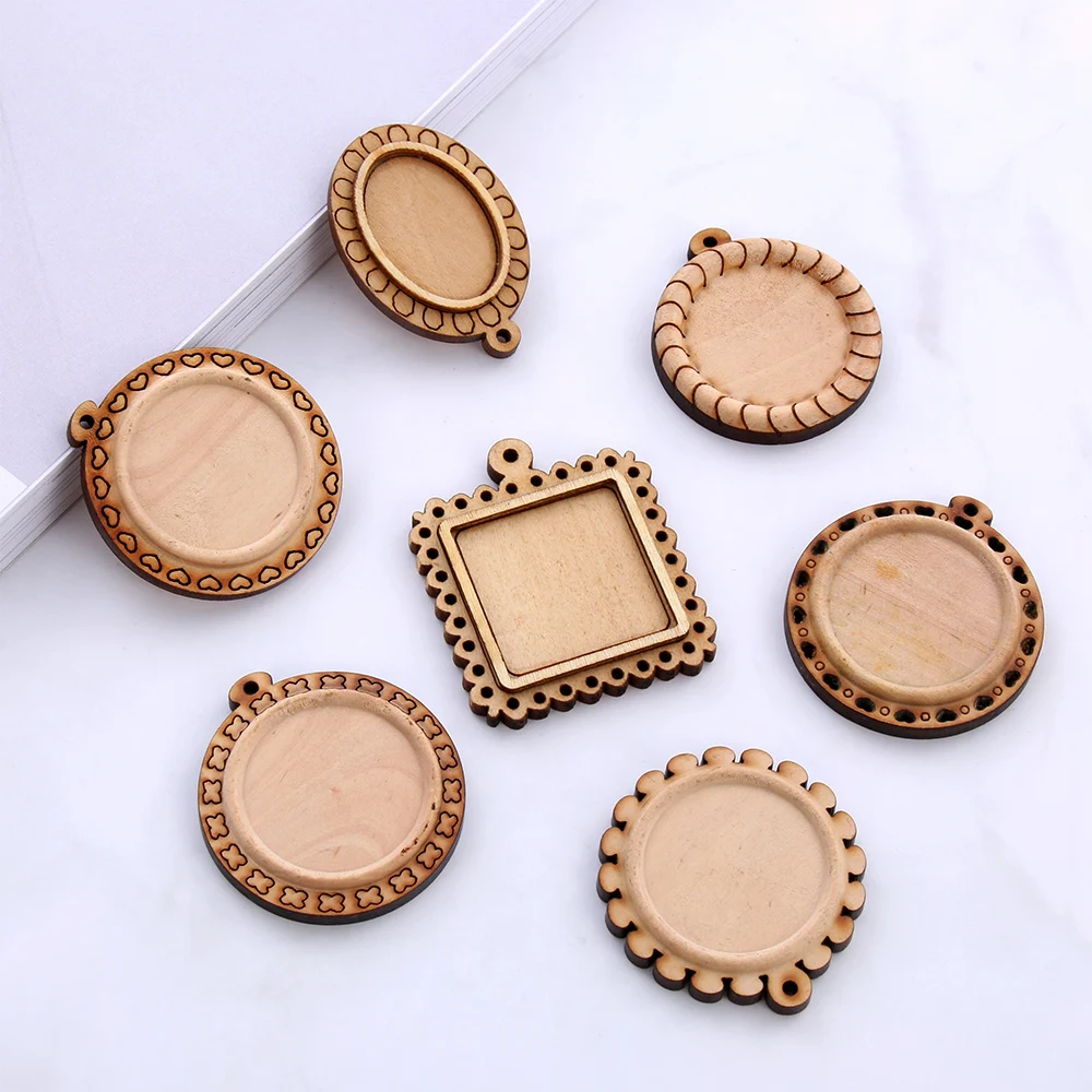 Круглый квадратный Подвесной деревянный фотоподнос подходит для 30 мм камней