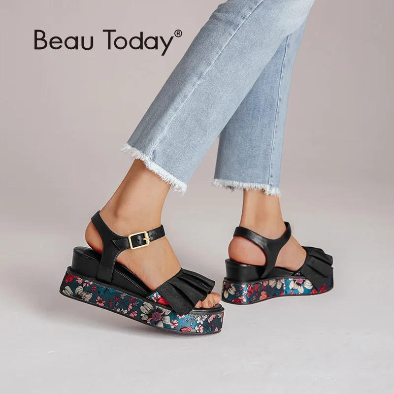 Женские сандалии на платформе BeauToday летние из натуральной коровьей кожи с
