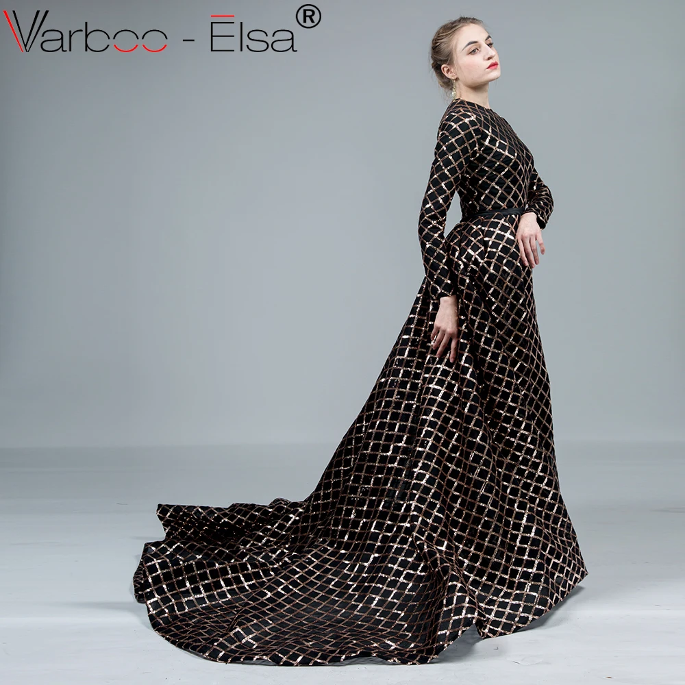 VARBOO_ELSA robe de soiree Черное вечернее платье с длинным рукавом со съемным шлейфом