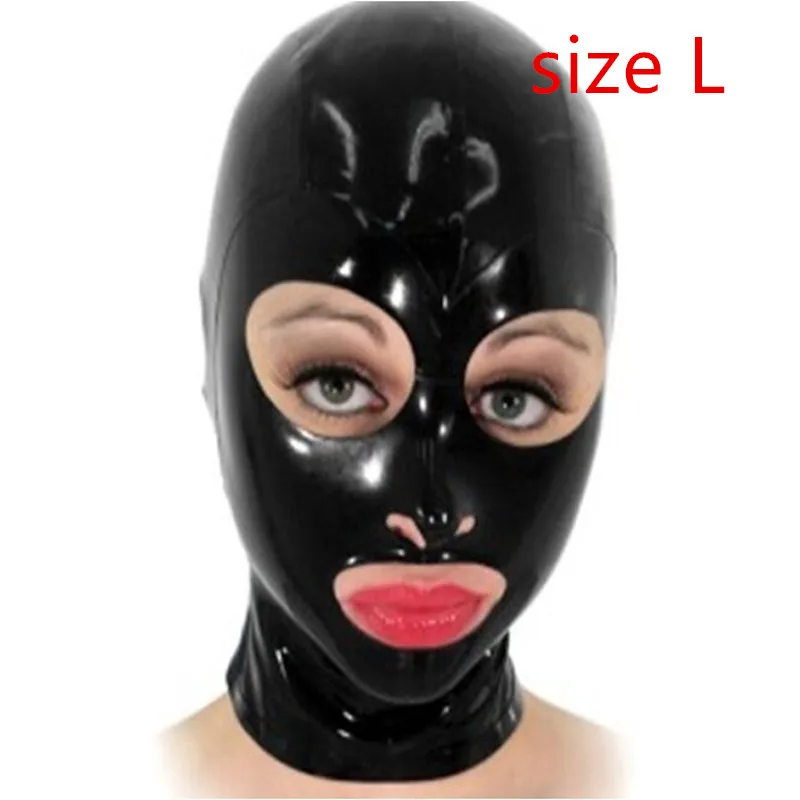 size L Унисекс твердый черный латексный резиновый капюшон маска с молнией сзади глаза рот открытый RLM045 - Цвет: size L