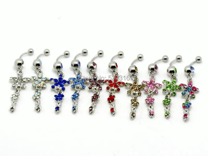 10 шт./лот смешанные цвета украшения для пирсинга пупка с цветком Висячие присинг