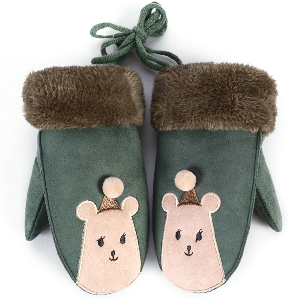 Зимний мультфильм милый медведь замша детские перчатки толстые теплые мягкие