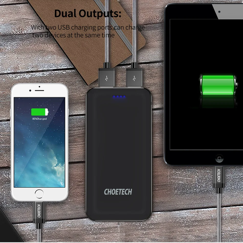 CHOETECH 10000 мАч power Bank ультра тонкая Быстрая зарядка портативное зарядное устройство