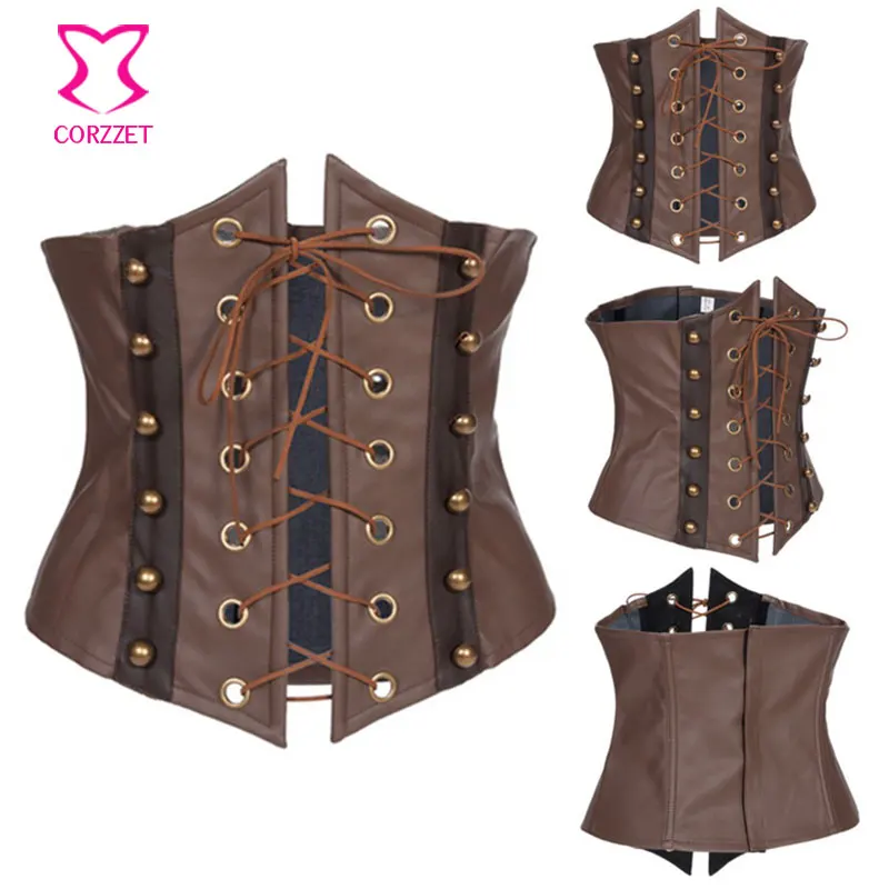 Латексные женские корсеты и бюстье в стиле стимпанк из искусственной кожи|lace up