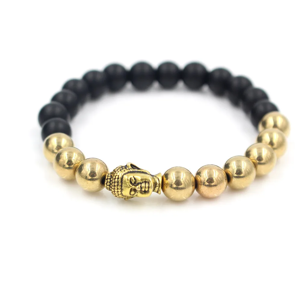 

New Design Transfer Luck Buddha Head Charm Bracelet Black Onyx & Copper Beads Hand Beaded Bracelets Fashion Men's Wrap Bracelet