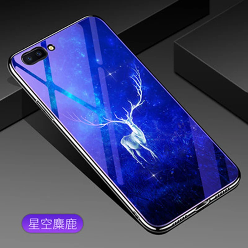 Для oppo A3S чехол с цветочным узором и изображением героев мультфильмов синее закаленное стекло задняя крышка чехол для oppo A3S телефонные футляры oppo A3S защитный кожух