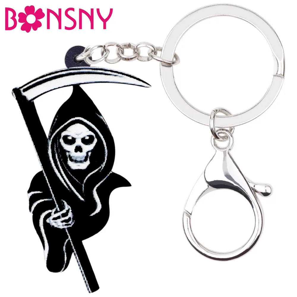 Bonsny акриловый Хэллоуин Аниме жнец смерти брелок для ключей кольцо панк Украшение