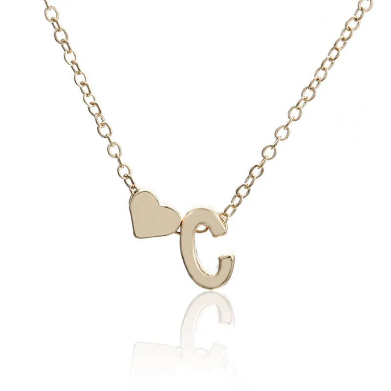 C Tiny Dainty Heart Necklace Personalized Letter pendants Necklaces Name Jewelry for Women Choker Accessories Girlfriend Gift - Окраска металла: C