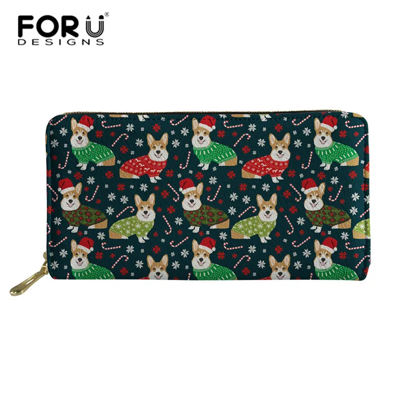 FORUDESIGNS/милые корги, женские кошельки, Рождественская собака, Дамская искусственная кожа, Длинный кошелек, большой емкости, модный клатч для денег и телефона - Цвет: XM2313Z21