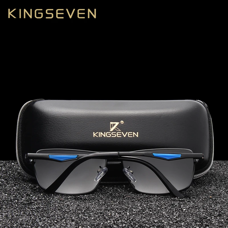 Мужские прямоугольные солнцезащитные очки KINGSEVEN черные с зеркальными