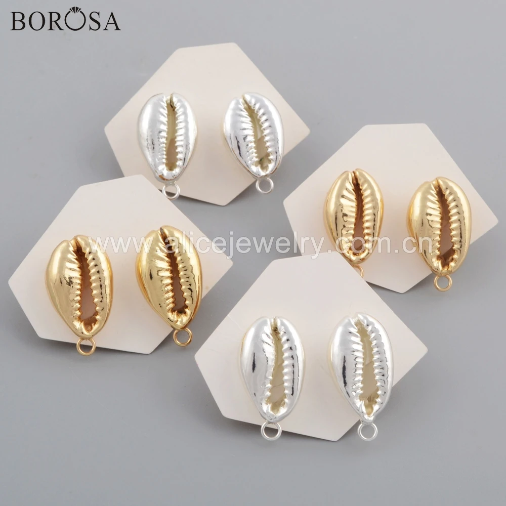 

Женские серьги-гвоздики из ракушек BOROSA, в богемном стиле ручной работы, серебристого цвета, 5/10 пар