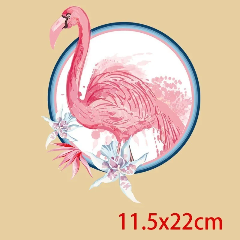 Круглые цветки фламинго термопресс Переводные цветы птицы термоклейкие нашивки