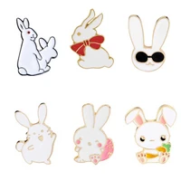 enamel pins white rabbit brooch naughty rabbits ears cute cartoon animal brooches pin badge women jewelry girl children gifts