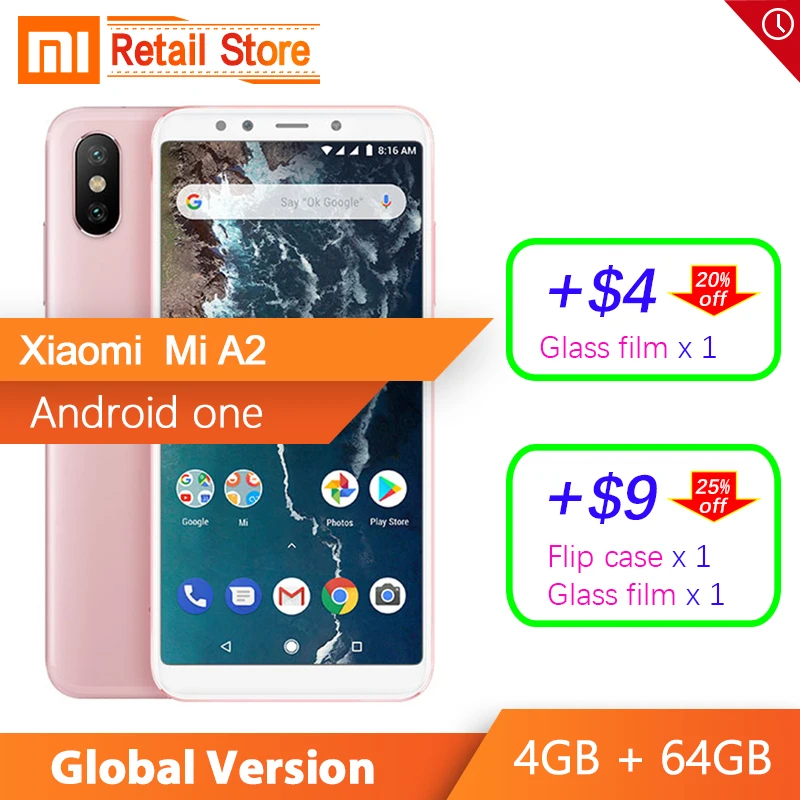 В наличии глобальная версия Xiaomi Mi A2 4 Гб 64 Смартфон AI двойная камера 20 МП Snapdragon 660