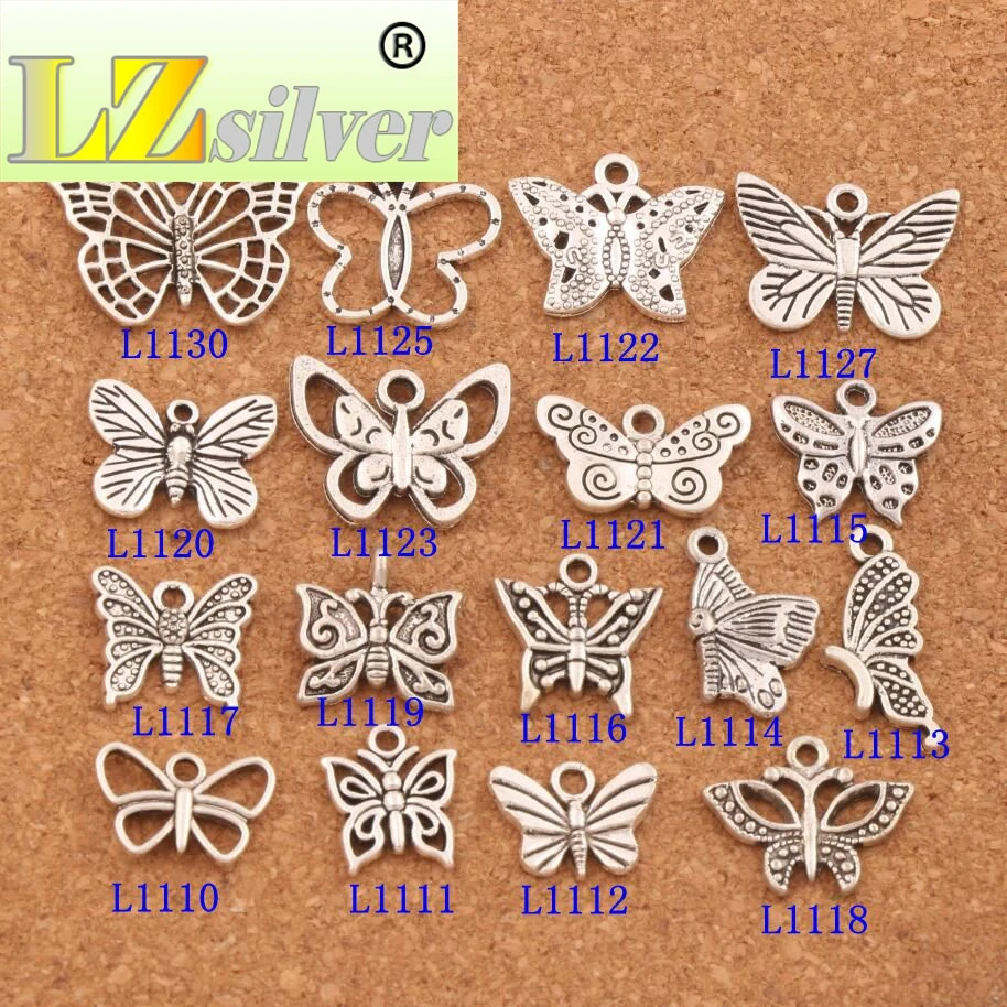 

mix Butterfly Charm Bead 17styles 170pcs zinc alloy Floating Lobster Claw Clasp Charm Beads CM57