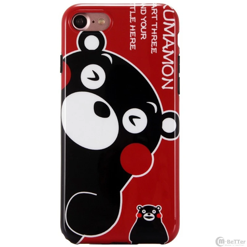 For iPhone X cartoon case Kumamon bear silicone back cover for 7/8 plus shell 6 6s plus+ cute toy holder + strap |