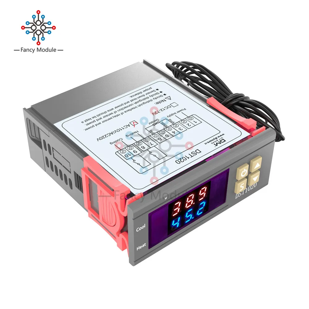 

DST1020 AC 110-220V Dual Display Digital Temperature Controller Control Thermostat DS18B20 Sensor Waterproof Replace STC-1000