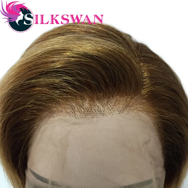 Silkswan короткие стриженые парики, человеческие волосы remy, Парики 150 плотности T4/27 цветов 13*4, натуральные короткие парики на кружеве
