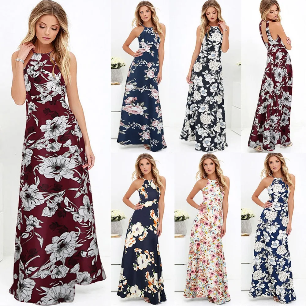 Платье Макси женское летнее без рукавов с цветочным принтом|dress robe|plus size maxiplus maxi